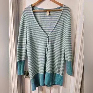 Sundance Aqua and White Striped Cardigan